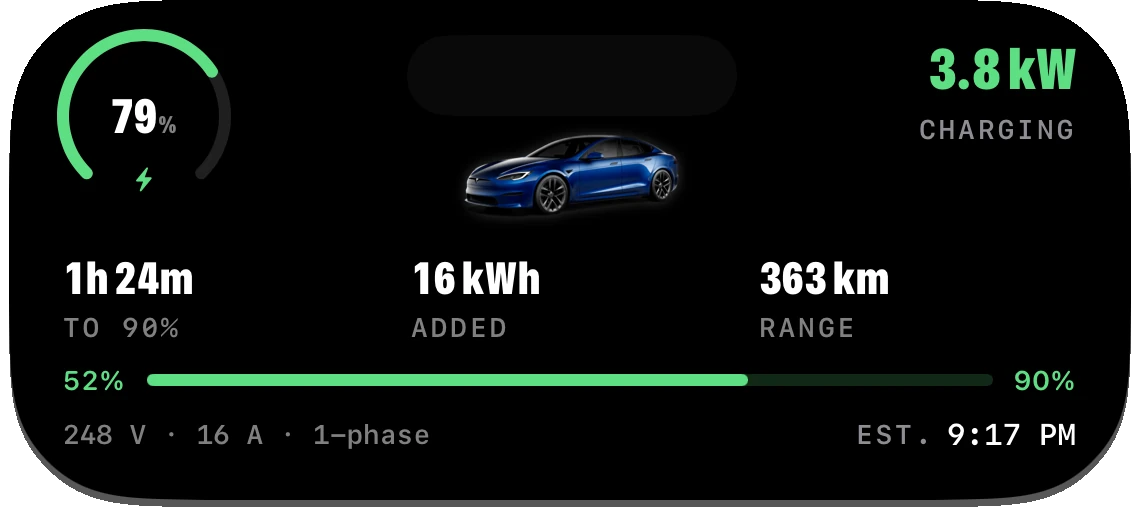 Charging in the expanded Dynamic Island with the car’s photo